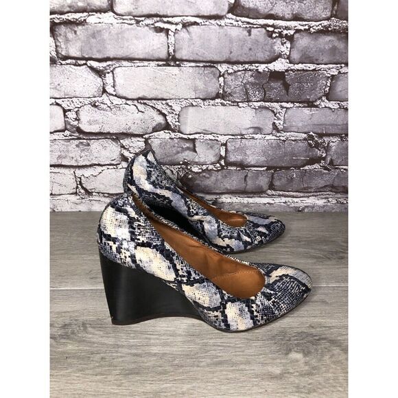 LANVIN Ivory Blue Snake Print Leather Ballerina Pumps Wedges Women 40EU/9.5M US - Picture 4 of 16